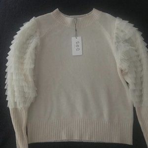 NEW SEA New York Novia Princess Embellished Flutter Long Sleeve Pullover Sweater
